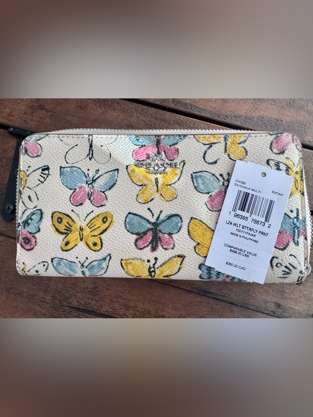 NWT Coach LZA Butterfly Print Wallet Cream & Blue